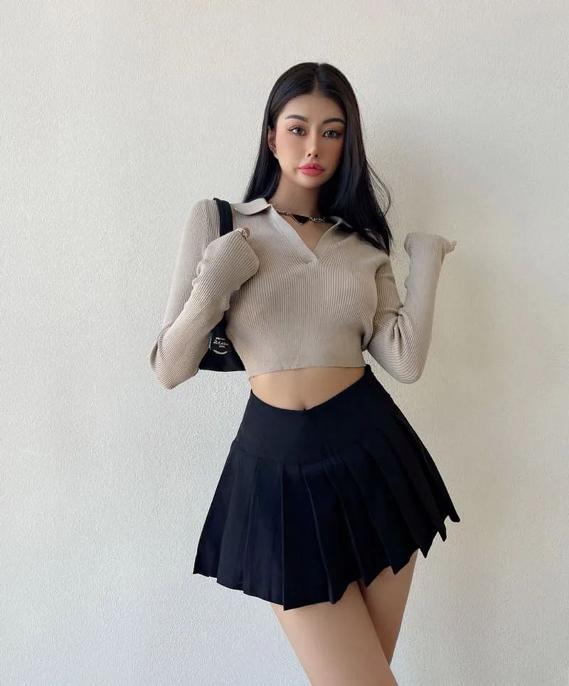 Gidyq Summer Women Pleated Skirts Vintage High Waist Female Sexy Mini Skirts Korean Casual All Match Streetwear Slit Skirt New