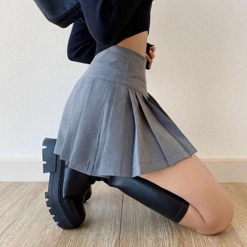 Gidyq Summer Women Pleated Skirts Vintage High Waist Female Sexy Mini Skirts Korean Casual All Match Streetwear Slit Skirt New