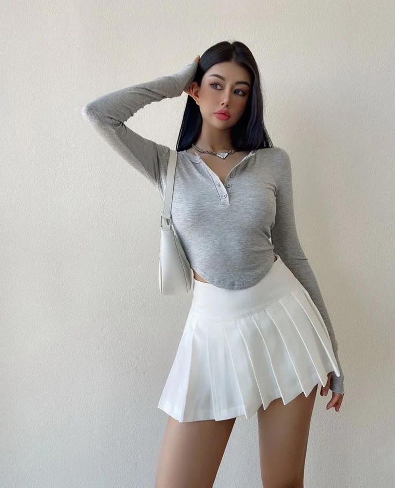 Gidyq Summer Women Pleated Skirts Vintage High Waist Female Sexy Mini Skirts Korean Casual All Match Streetwear Slit Skirt New