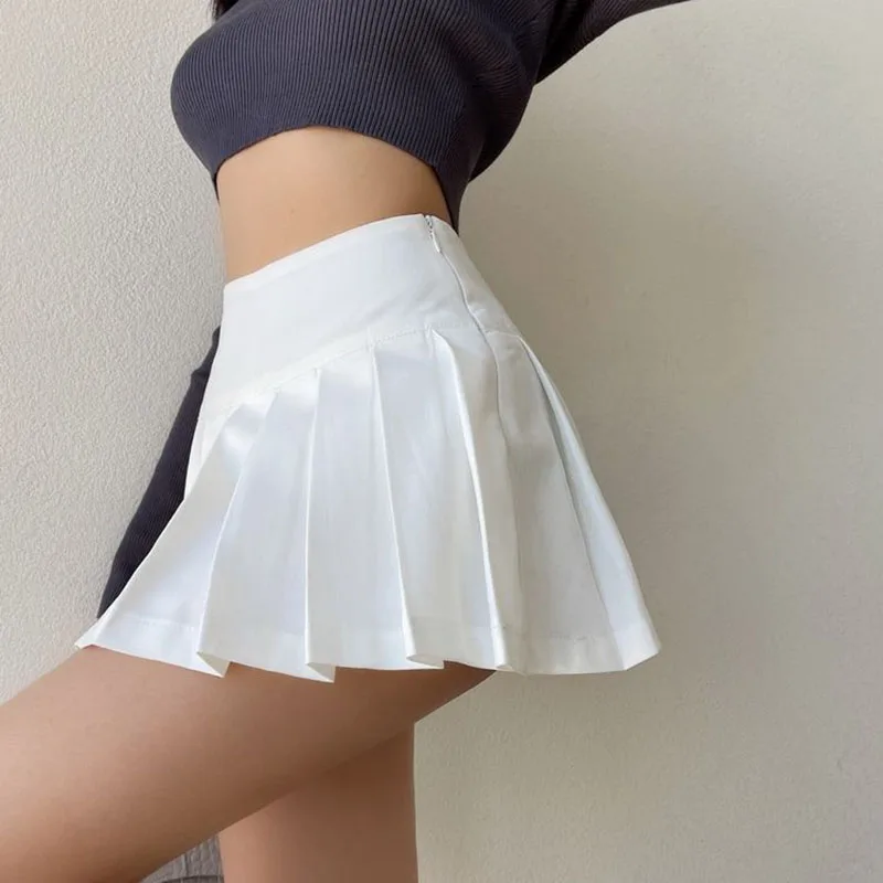 Gidyq Summer Women Pleated Skirts Vintage High Waist Female Sexy Mini Skirts Korean Casual All Match Streetwear Slit Skirt New