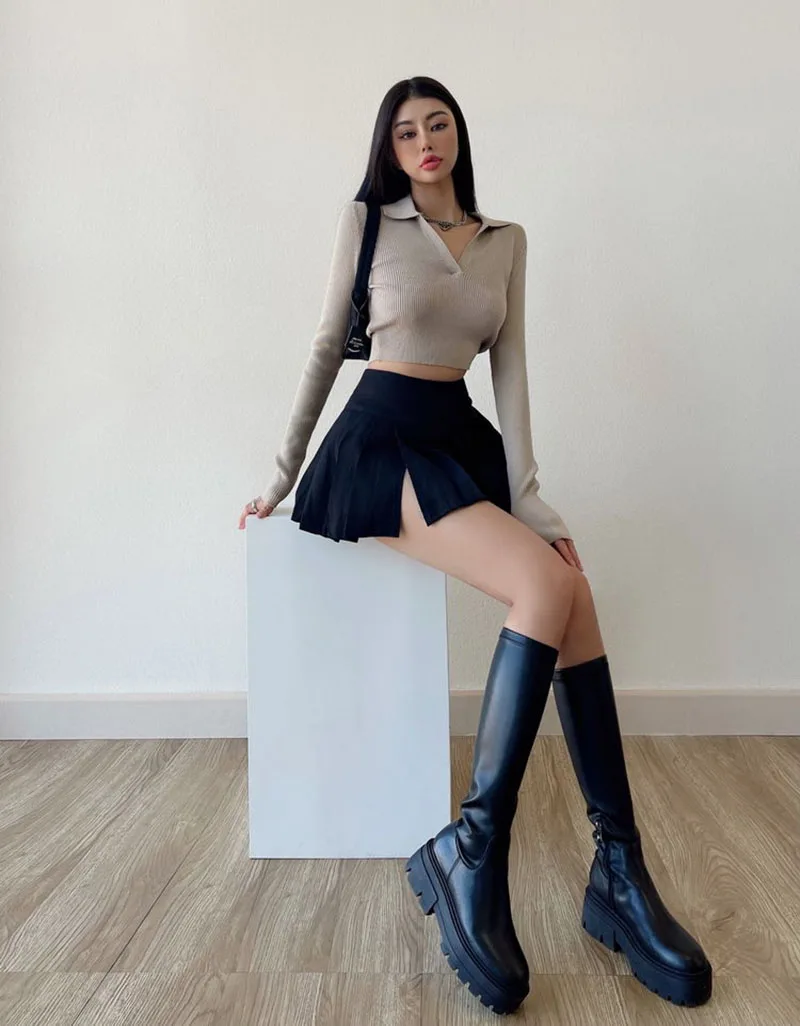 Gidyq Summer Women Pleated Skirts Vintage High Waist Female Sexy Mini Skirts Korean Casual All Match Streetwear Slit Skirt New