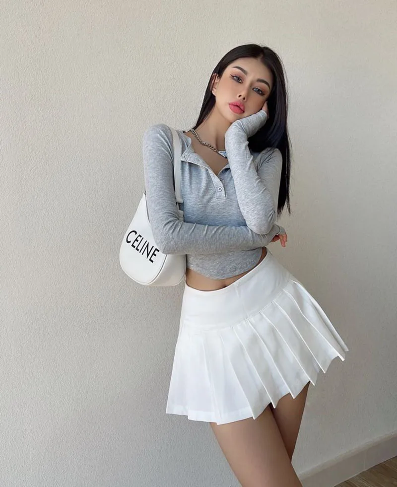 Gidyq Summer Women Pleated Skirts Vintage High Waist Female Sexy Mini Skirts Korean Casual All Match Streetwear Slit Skirt New