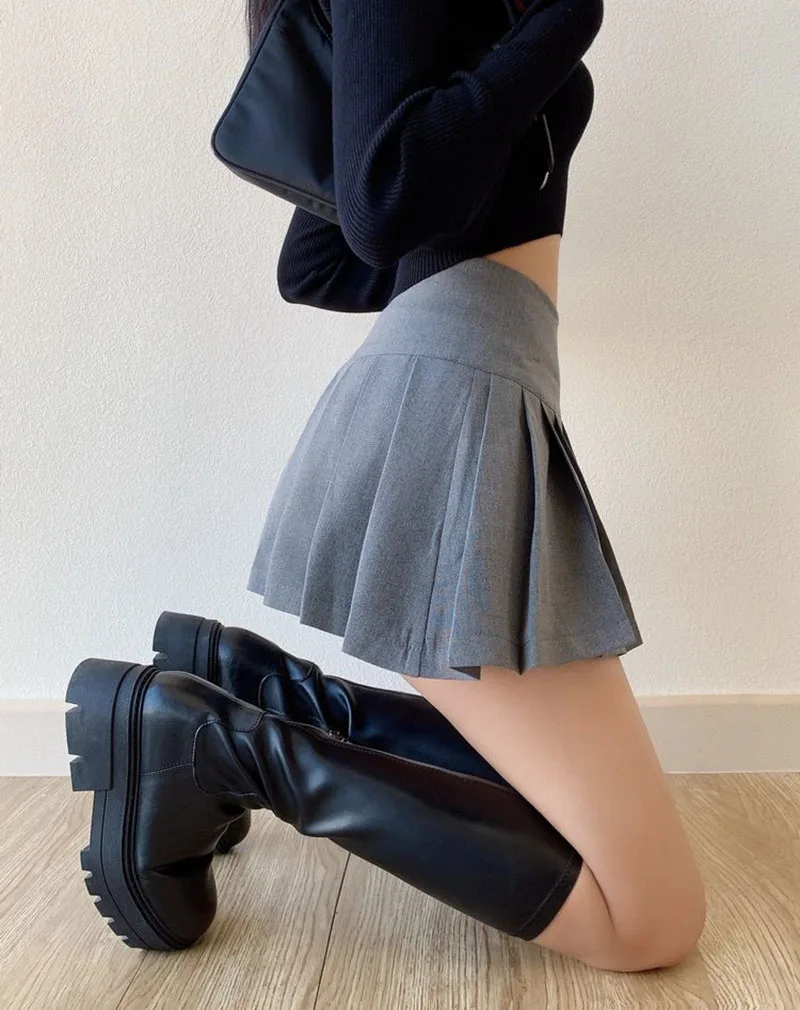 Gidyq Summer Women Pleated Skirts Vintage High Waist Female Sexy Mini Skirts Korean Casual All Match Streetwear Slit Skirt New