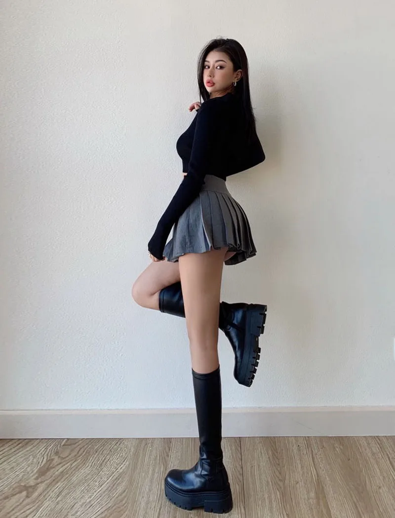 Gidyq Summer Women Pleated Skirts Vintage High Waist Female Sexy Mini Skirts Korean Casual All Match Streetwear Slit Skirt New