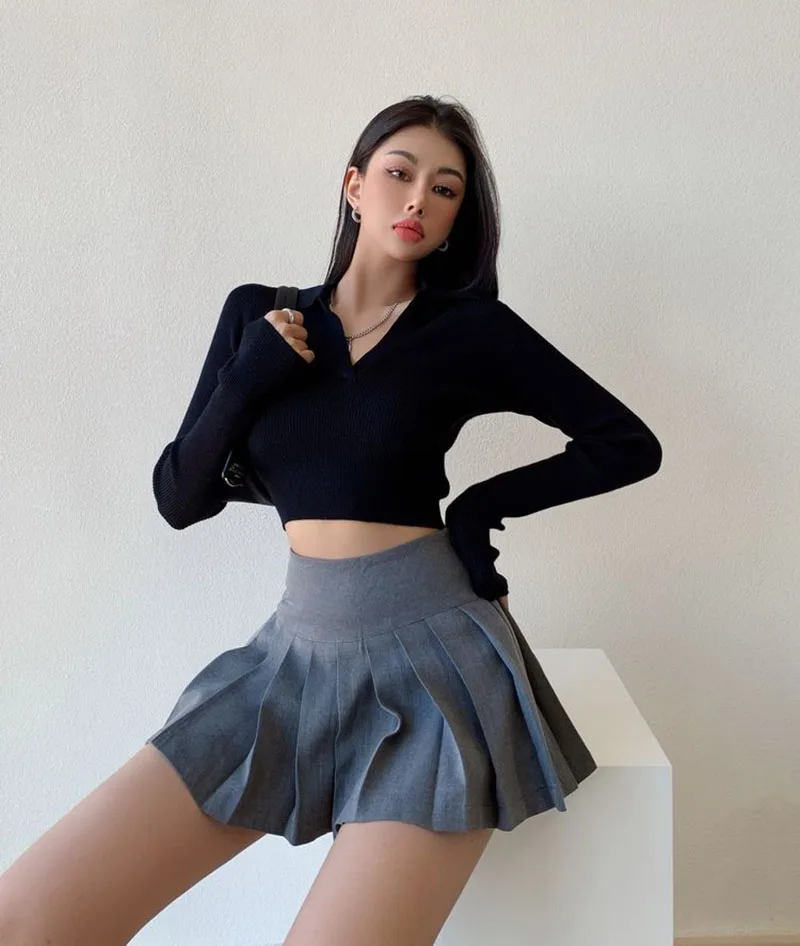 Gidyq Summer Women Pleated Skirts Vintage High Waist Female Sexy Mini Skirts Korean Casual All Match Streetwear Slit Skirt New