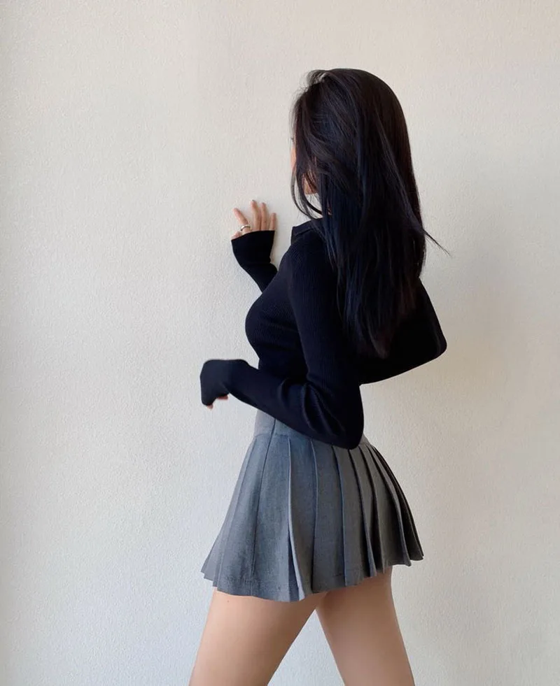 Gidyq Summer Women Pleated Skirts Vintage High Waist Female Sexy Mini Skirts Korean Casual All Match Streetwear Slit Skirt New