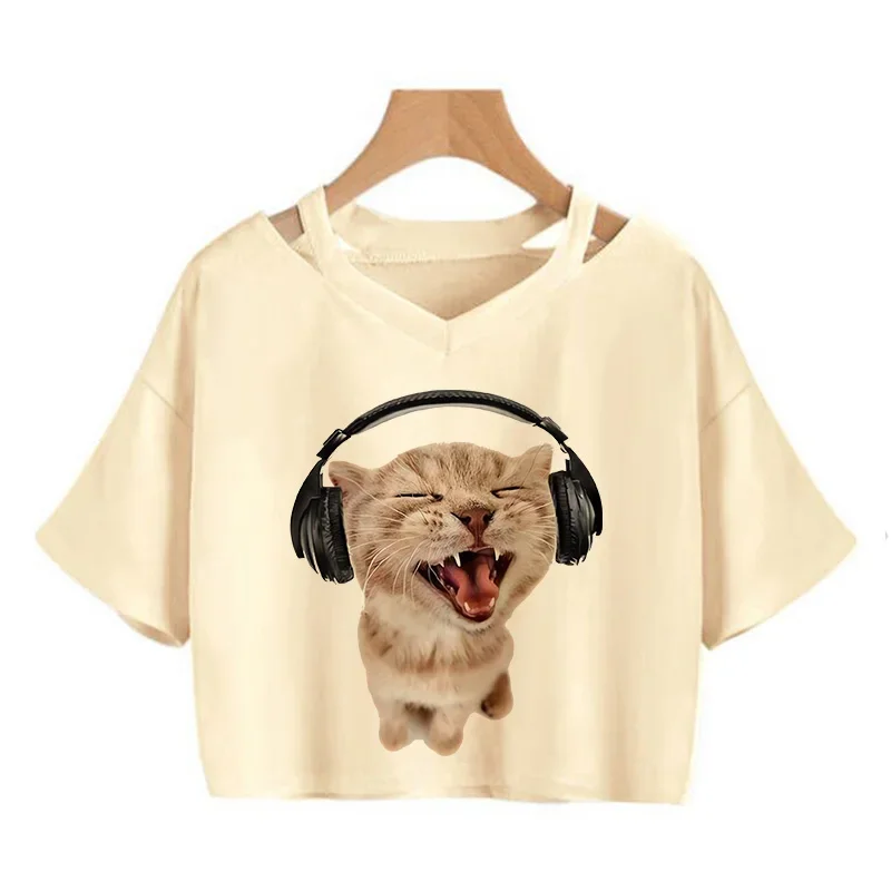 2000s Y2k Print Women Tee Shirt Harajuku Gothic Cropped Mange Tshirt Funny Graphic T-shirt Korean Style Casual Crop Tops Female
