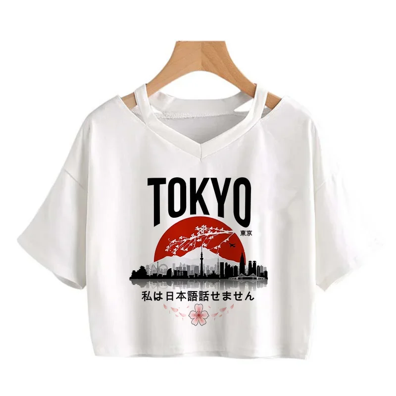 2000s Y2k Print Women Tee Shirt Harajuku Gothic Cropped Mange Tshirt Funny Graphic T-shirt Korean Style Casual Crop Tops Female