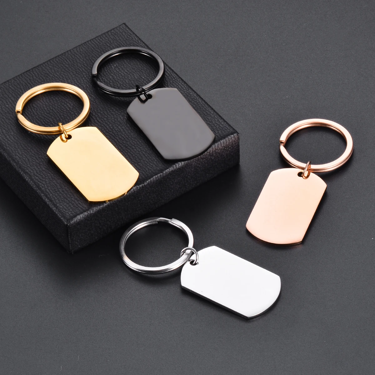 5Pcs ID Dog Tag Stainless Steel Keychain Military Army Keyring For Men Womens Punk Metal Smooth Army Tag Key Chain Gift