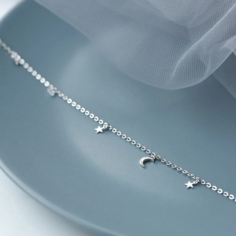 2024 925 Sterling Silver Shiny Zircon Moon Star Choker Pendant Charm Long Chain CZ Crystal Necklace Women Wedding Fine Jewelry