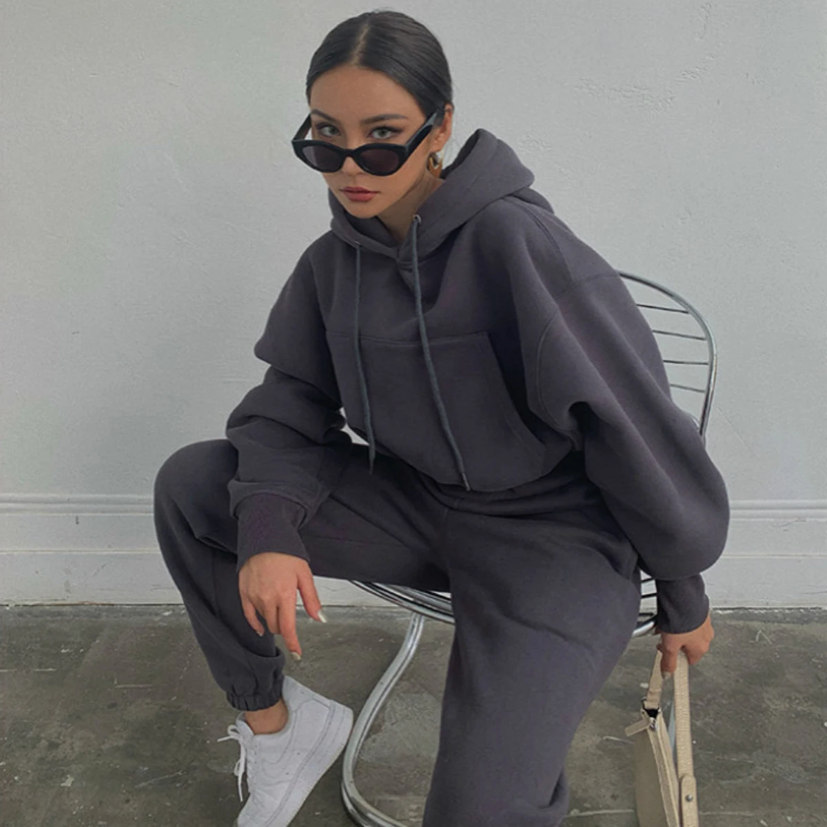 2024 Autumn Winter Women's New Long Sleeved Hat Casual Sweater Coat Women's Sports Set