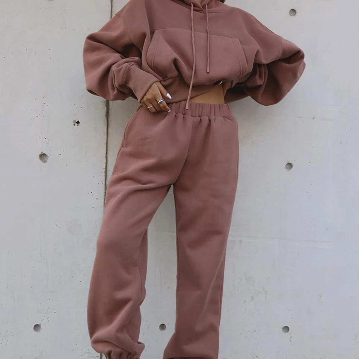 2024 Autumn Winter Women's New Long Sleeved Hat Casual Sweater Coat Women's Sports Set