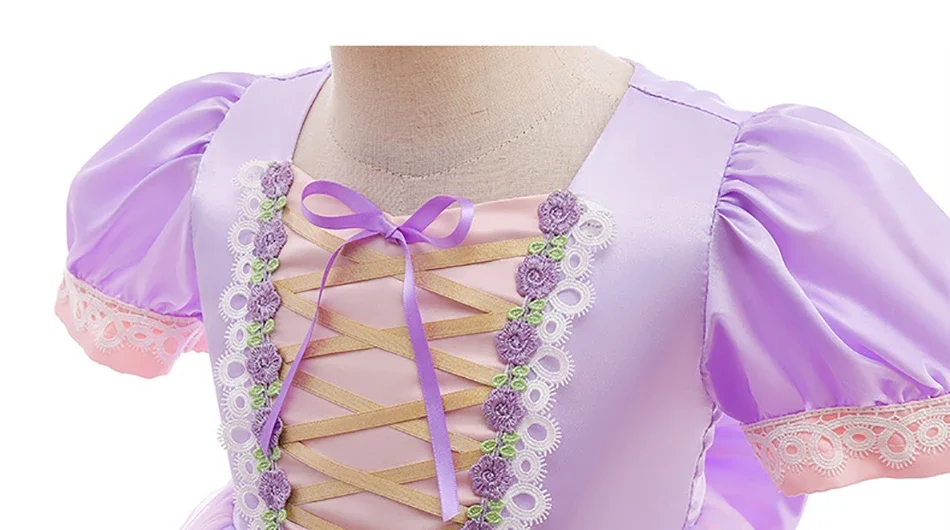 Girls New Fancy Girl Embroidered Flower Rapunzel Princess Party Dress Christmas Baby Girls Sofia Puff Sleeve Infants Ball Gowns
