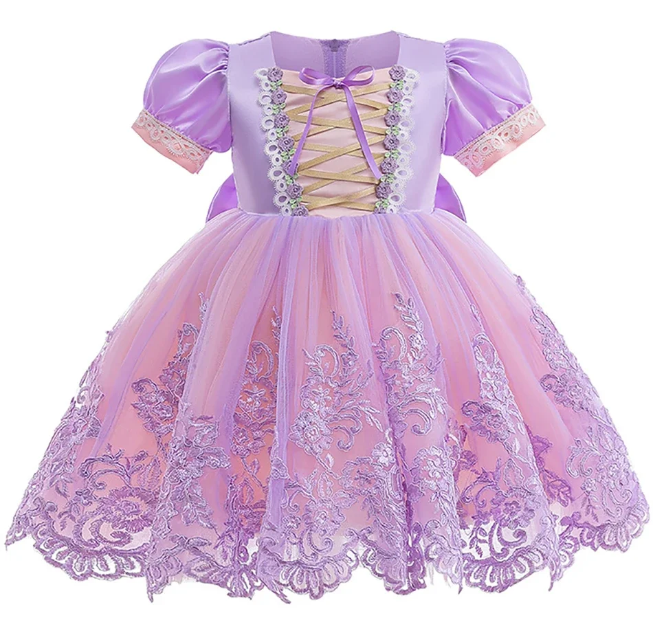 Girls New Fancy Girl Embroidered Flower Rapunzel Princess Party Dress Christmas Baby Girls Sofia Puff Sleeve Infants Ball Gowns