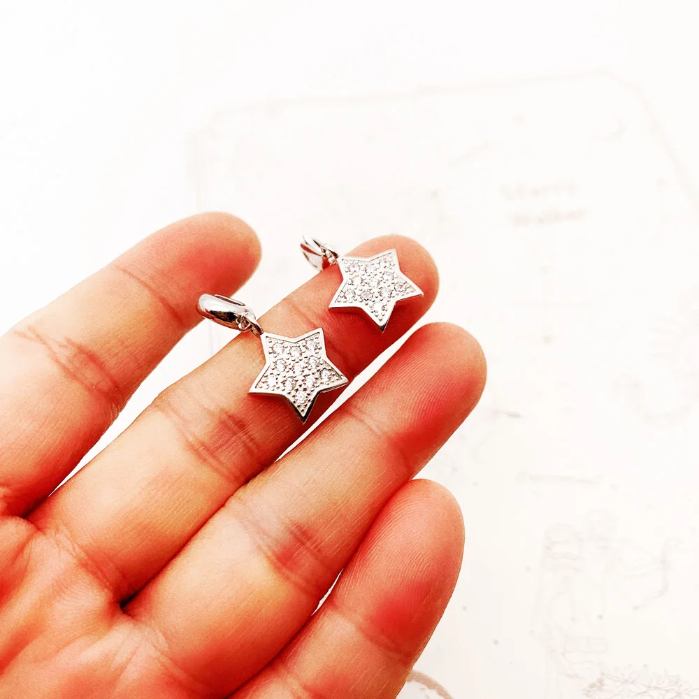 Star Pave Dangle Charm Women Men Summer Brand New Trendy 925 Sterling Silver Pendant