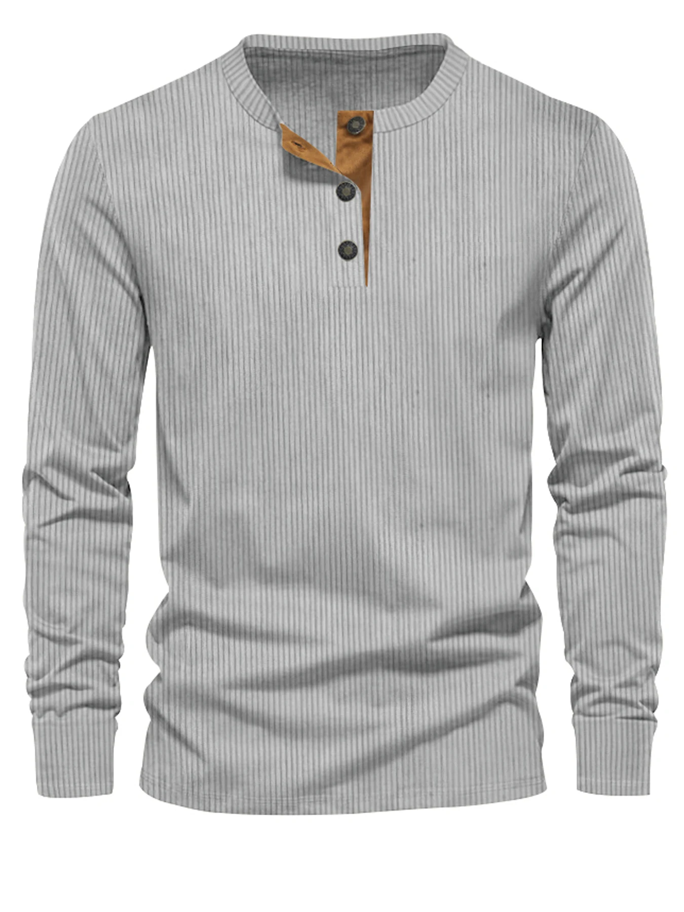 Spring and Autumn New Cross-border Men's Independent Station Corduroy Casual Henry Slim Solid Color Long Sleeve T-Shirt