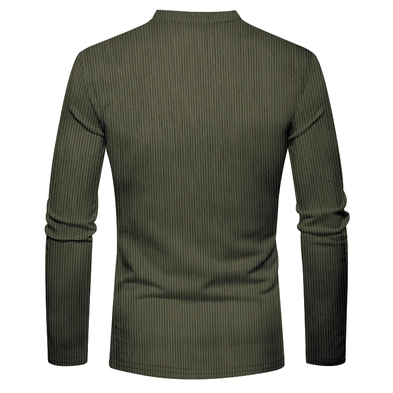 Spring and Autumn New Cross-border Men's Independent Station Corduroy Casual Henry Slim Solid Color Long Sleeve T-Shirt
