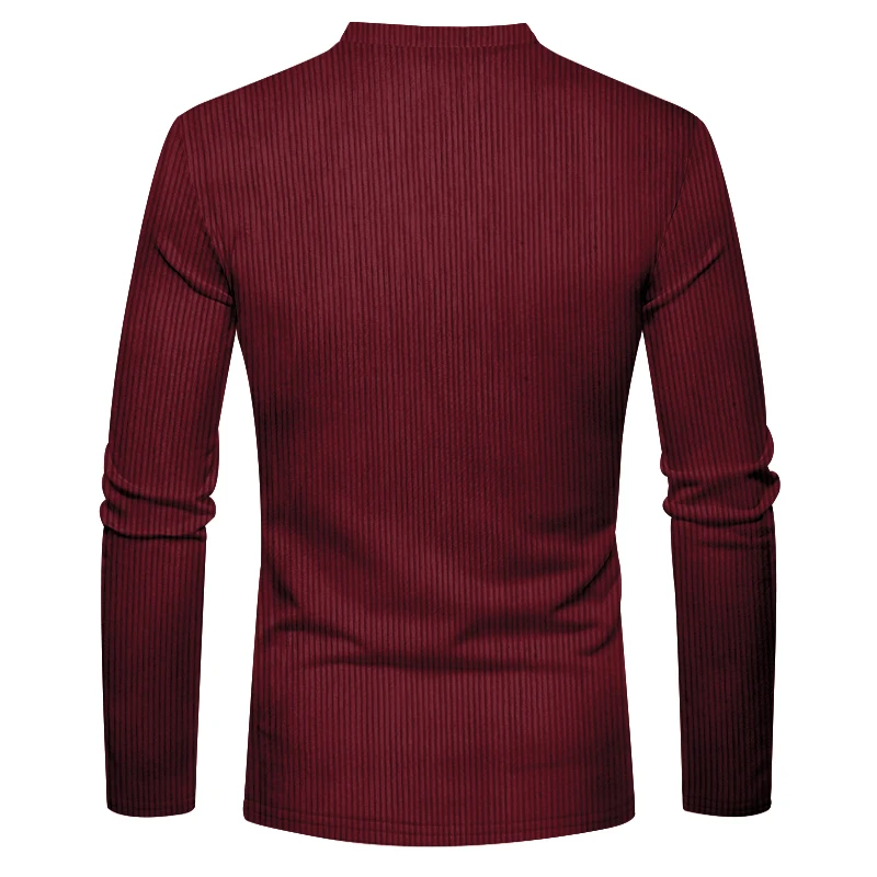 Spring and Autumn New Cross-border Men's Independent Station Corduroy Casual Henry Slim Solid Color Long Sleeve T-Shirt
