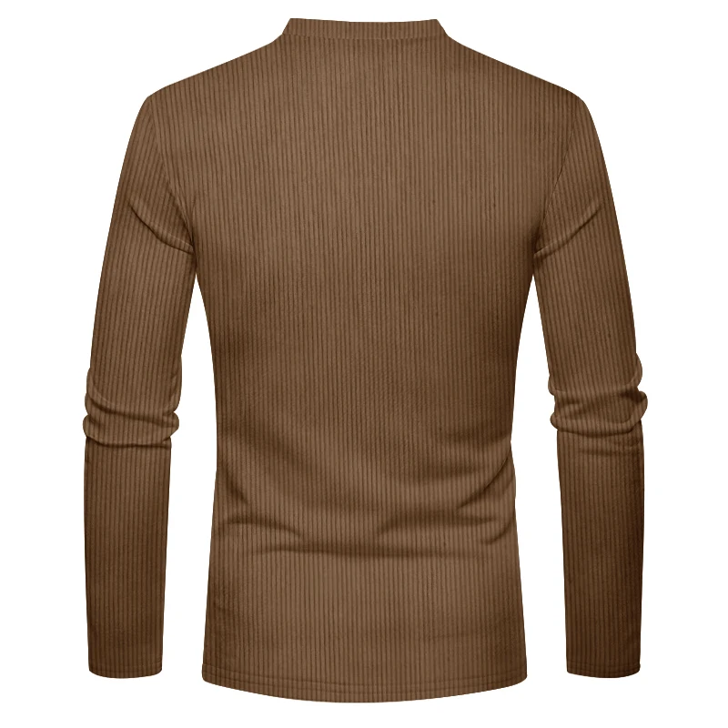 Spring and Autumn New Cross-border Men's Independent Station Corduroy Casual Henry Slim Solid Color Long Sleeve T-Shirt