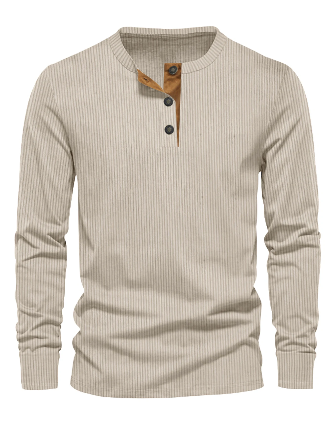 Spring and Autumn New Cross-border Men's Independent Station Corduroy Casual Henry Slim Solid Color Long Sleeve T-Shirt