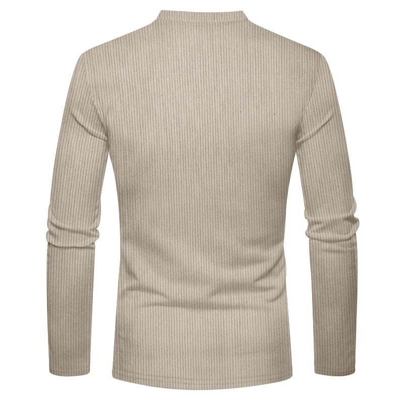 Spring and Autumn New Cross-border Men's Independent Station Corduroy Casual Henry Slim Solid Color Long Sleeve T-Shirt