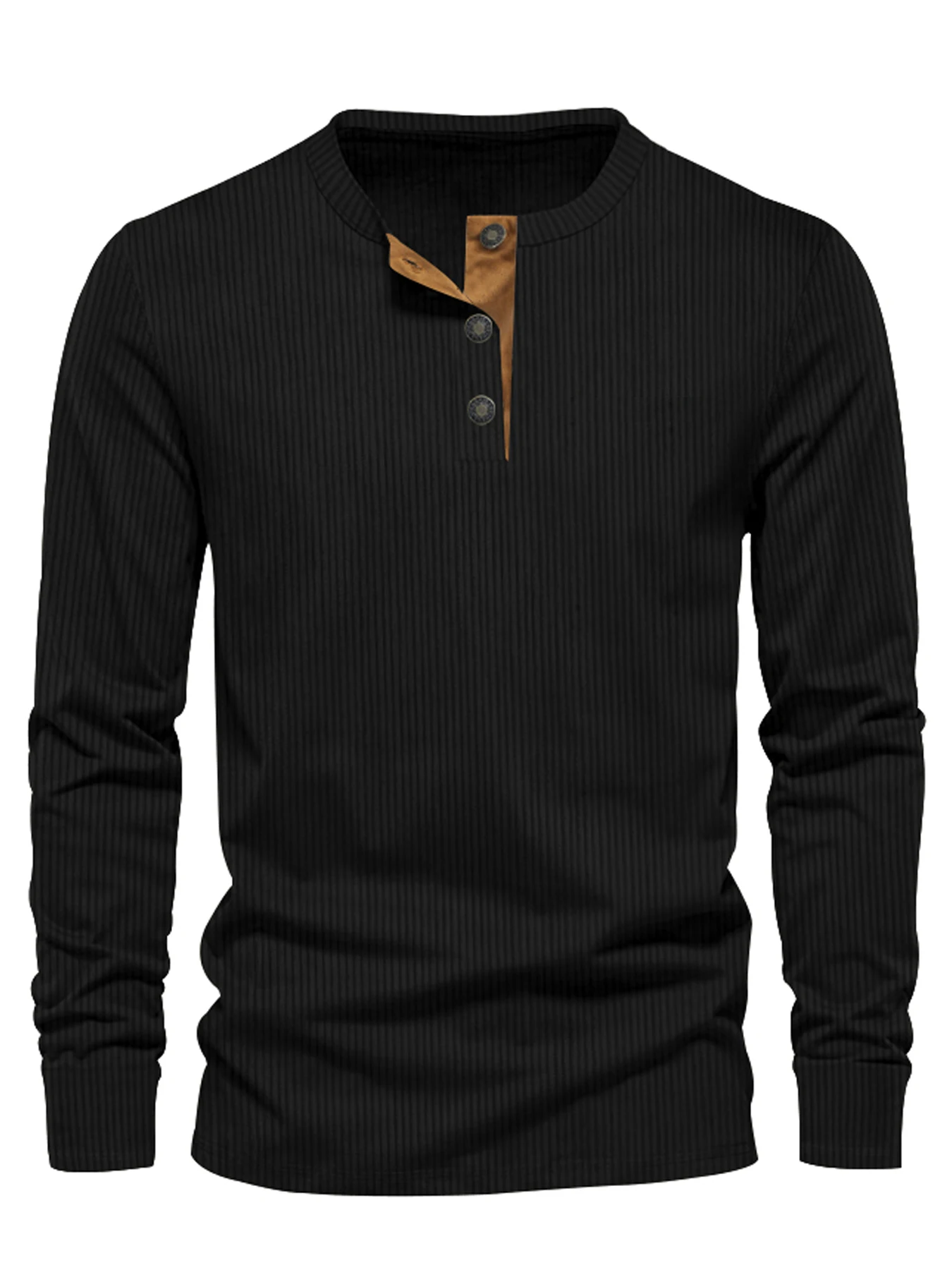 Spring and Autumn New Cross-border Men's Independent Station Corduroy Casual Henry Slim Solid Color Long Sleeve T-Shirt