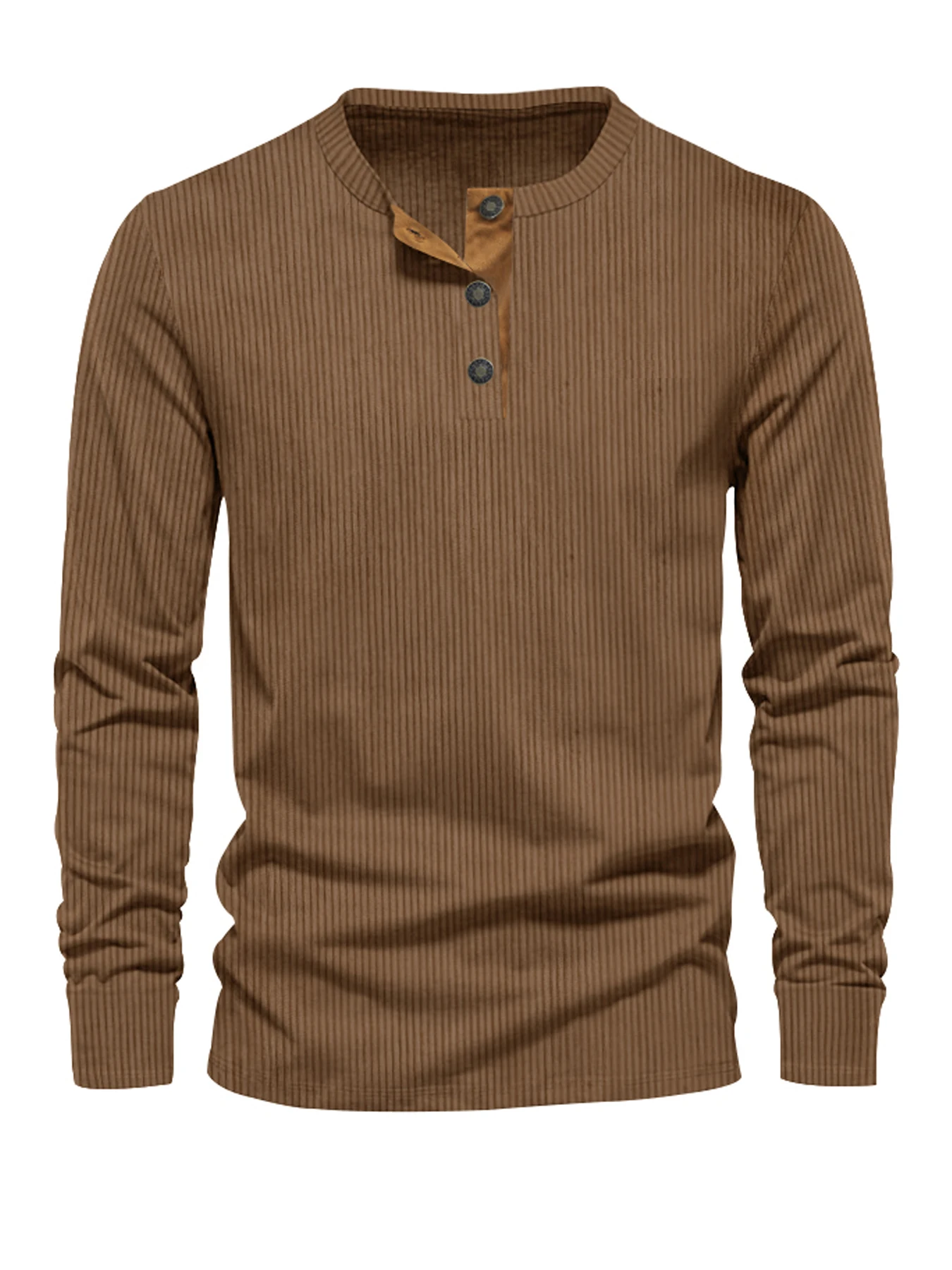 Spring and Autumn New Cross-border Men's Independent Station Corduroy Casual Henry Slim Solid Color Long Sleeve T-Shirt