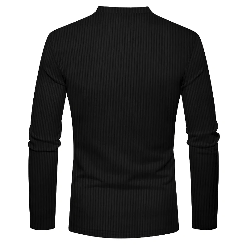 Spring and Autumn New Cross-border Men's Independent Station Corduroy Casual Henry Slim Solid Color Long Sleeve T-Shirt