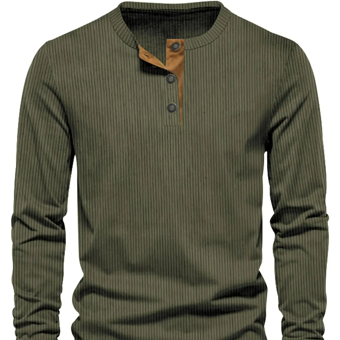 Spring and Autumn New Cross-border Men's Independent Station Corduroy Casual Henry Slim Solid Color Long Sleeve T-Shirt