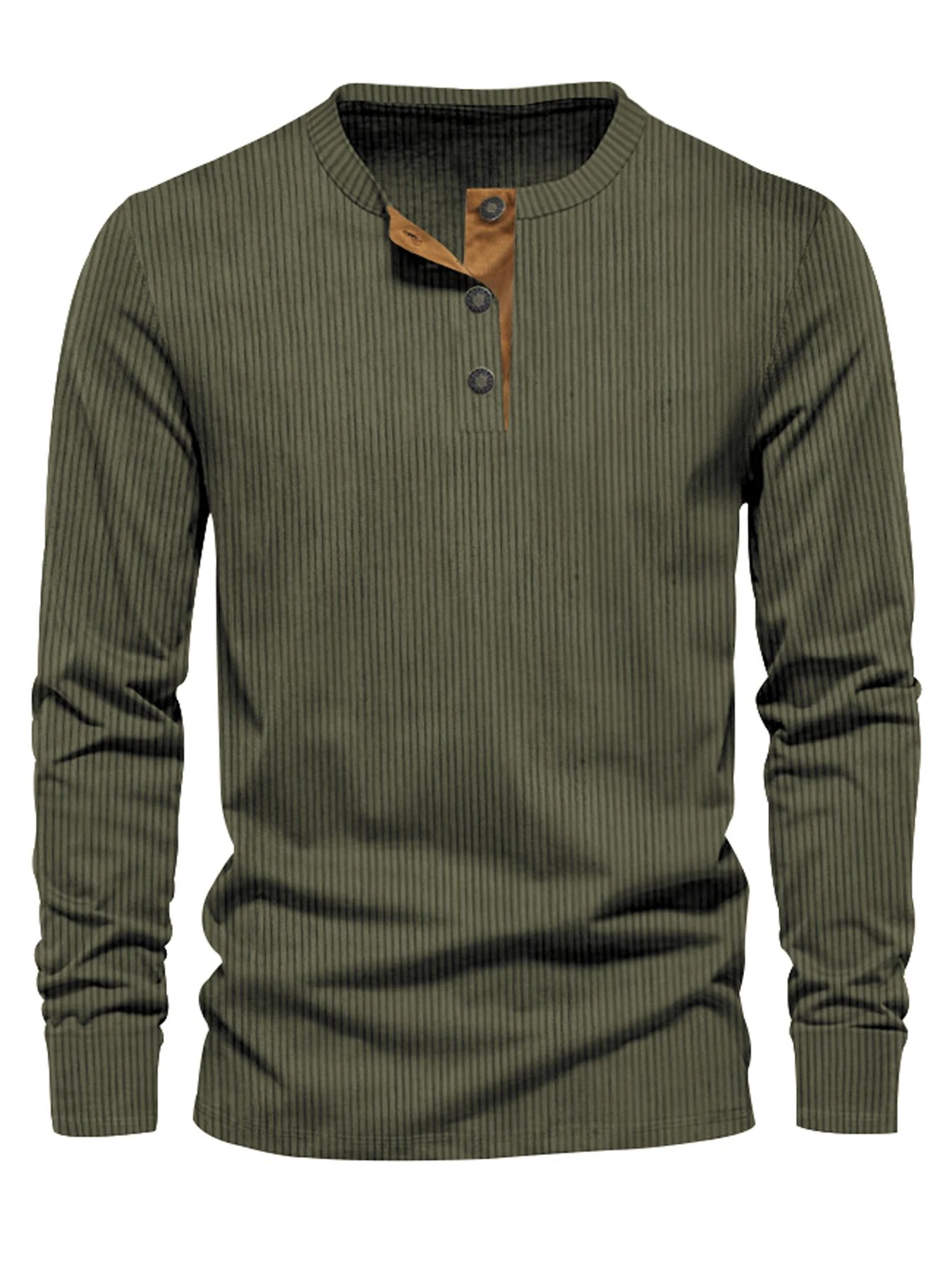 Spring and Autumn New Cross-border Men's Independent Station Corduroy Casual Henry Slim Solid Color Long Sleeve T-Shirt