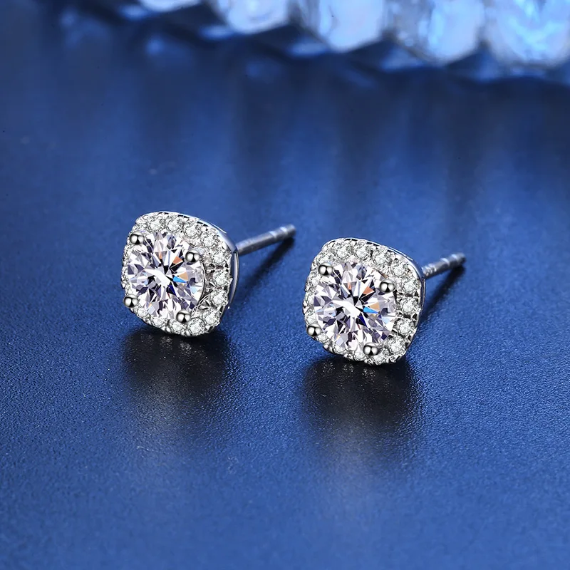 0.5-1CT Testing Passed Moissanite And Zircon Earrings for Men Women S925 Silver Platinum Plated Bride Wedding Diamond Studs GRA