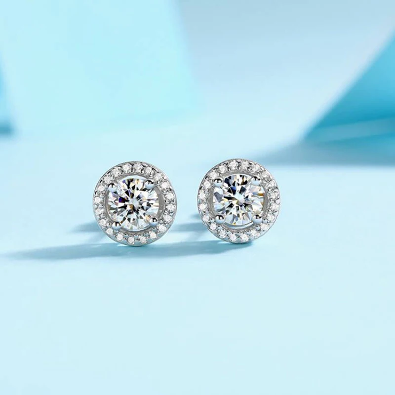 0.5-1CT Testing Passed Moissanite And Zircon Earrings for Men Women S925 Silver Platinum Plated Bride Wedding Diamond Studs GRA