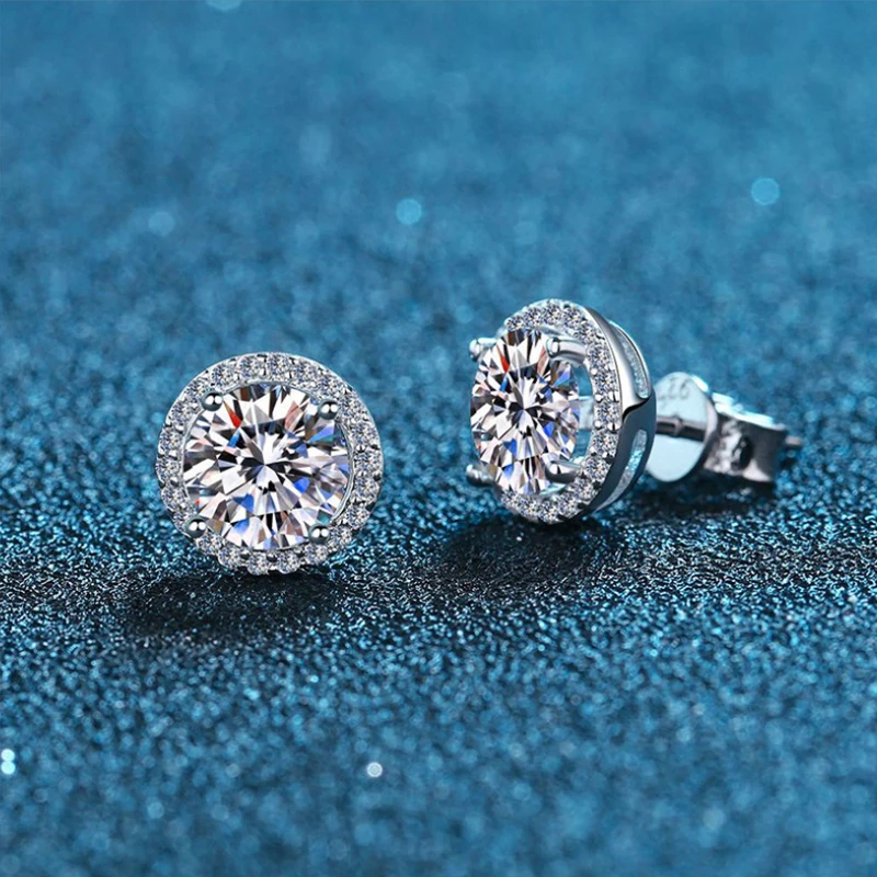 0.5-1CT Testing Passed Moissanite And Zircon Earrings for Men Women S925 Silver Platinum Plated Bride Wedding Diamond Studs GRA