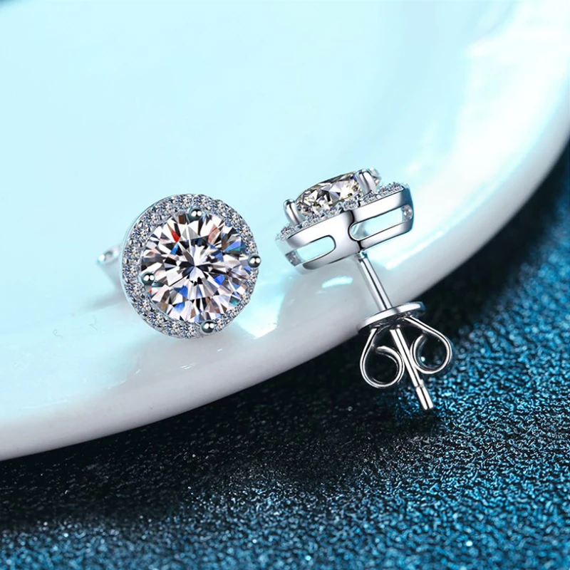 0.5-1CT Testing Passed Moissanite And Zircon Earrings for Men Women S925 Silver Platinum Plated Bride Wedding Diamond Studs GRA