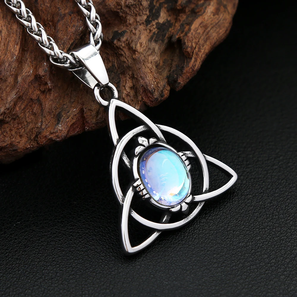 New Vintage Vikings Trinity Knot Pendant With Opal Necklaces For Women Men Nordic Odin Amulet Necklace Jewelry Gifts Wholesale