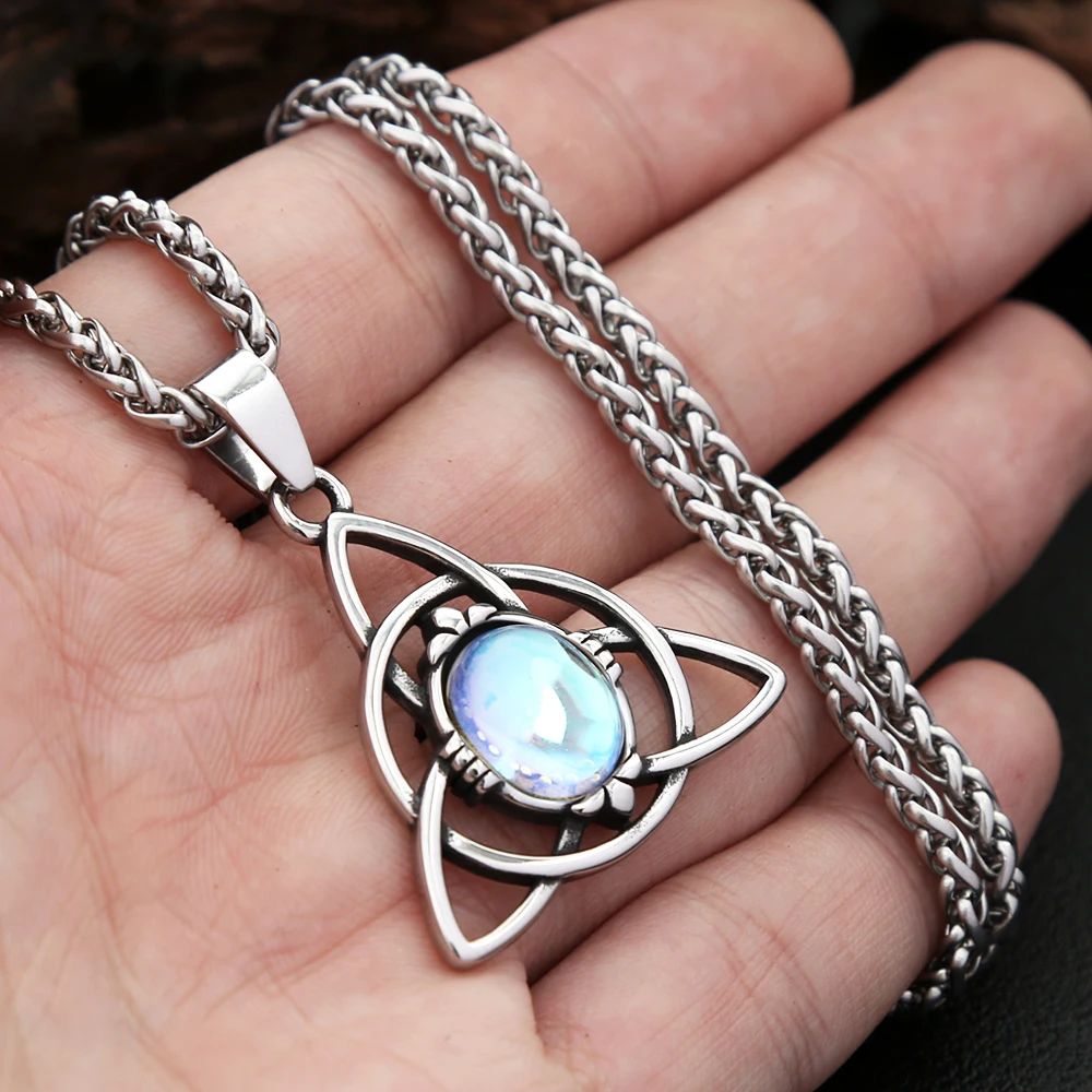 New Vintage Vikings Trinity Knot Pendant With Opal Necklaces For Women Men Nordic Odin Amulet Necklace Jewelry Gifts Wholesale