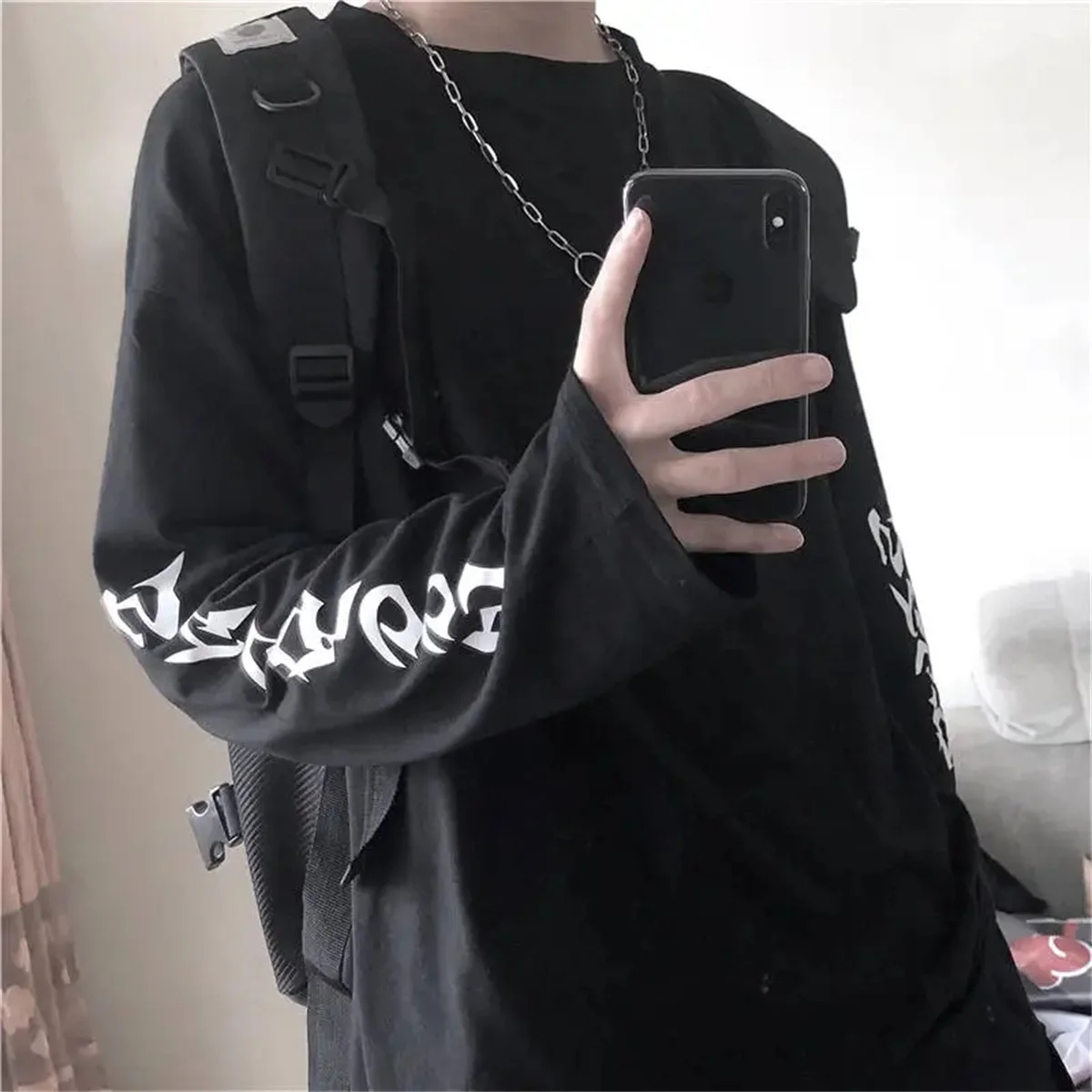 Cool Harajuku Ins Tshirt Hip Hop T-shirts Men Women Casual Korean T Shirt Long Sleeve Loose Tshirt Streetwear Autumn Tops Male