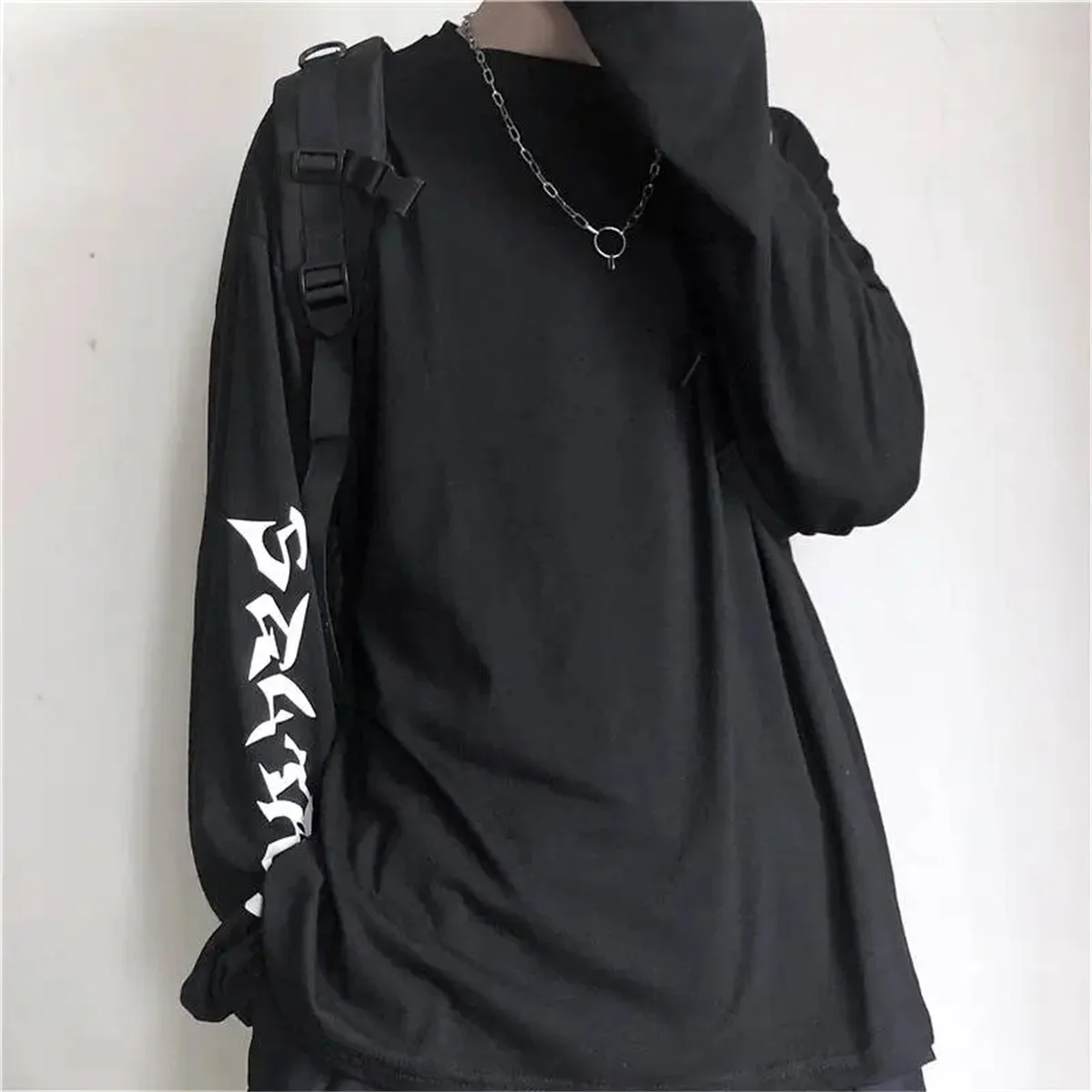 Cool Harajuku Ins Tshirt Hip Hop T-shirts Men Women Casual Korean T Shirt Long Sleeve Loose Tshirt Streetwear Autumn Tops Male