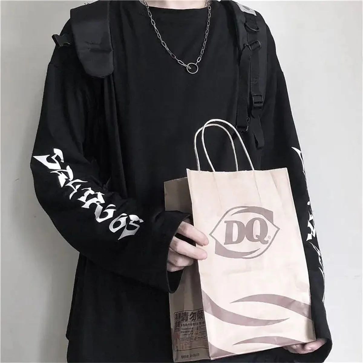 Cool Harajuku Ins Tshirt Hip Hop T-shirts Men Women Casual Korean T Shirt Long Sleeve Loose Tshirt Streetwear Autumn Tops Male