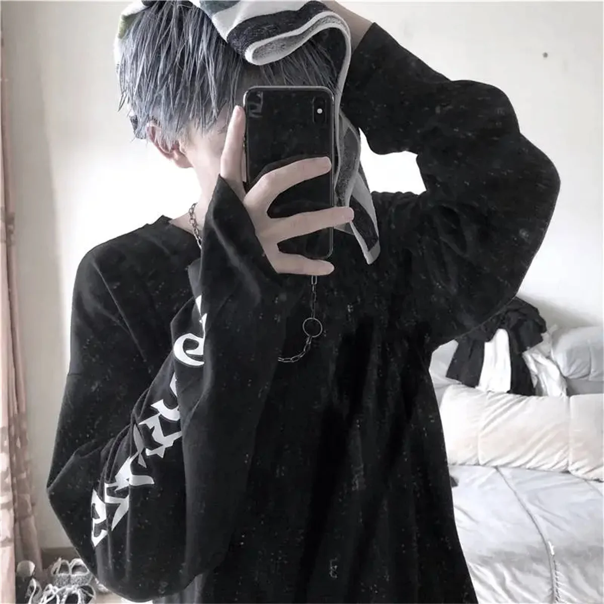 Cool Harajuku Ins Tshirt Hip Hop T-shirts Men Women Casual Korean T Shirt Long Sleeve Loose Tshirt Streetwear Autumn Tops Male