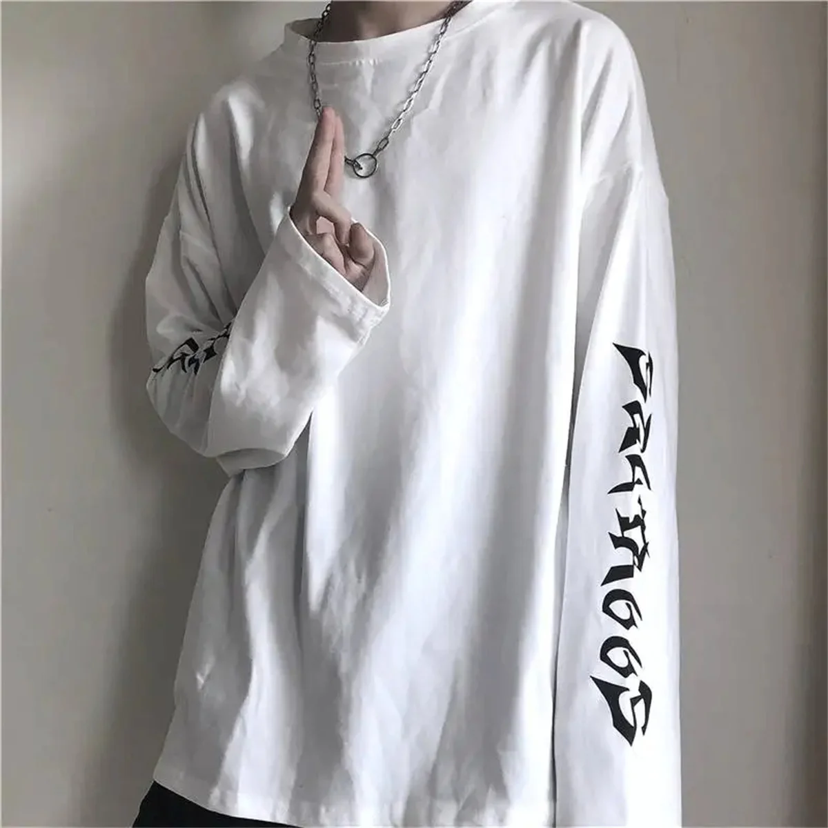 Cool Harajuku Ins Tshirt Hip Hop T-shirts Men Women Casual Korean T Shirt Long Sleeve Loose Tshirt Streetwear Autumn Tops Male