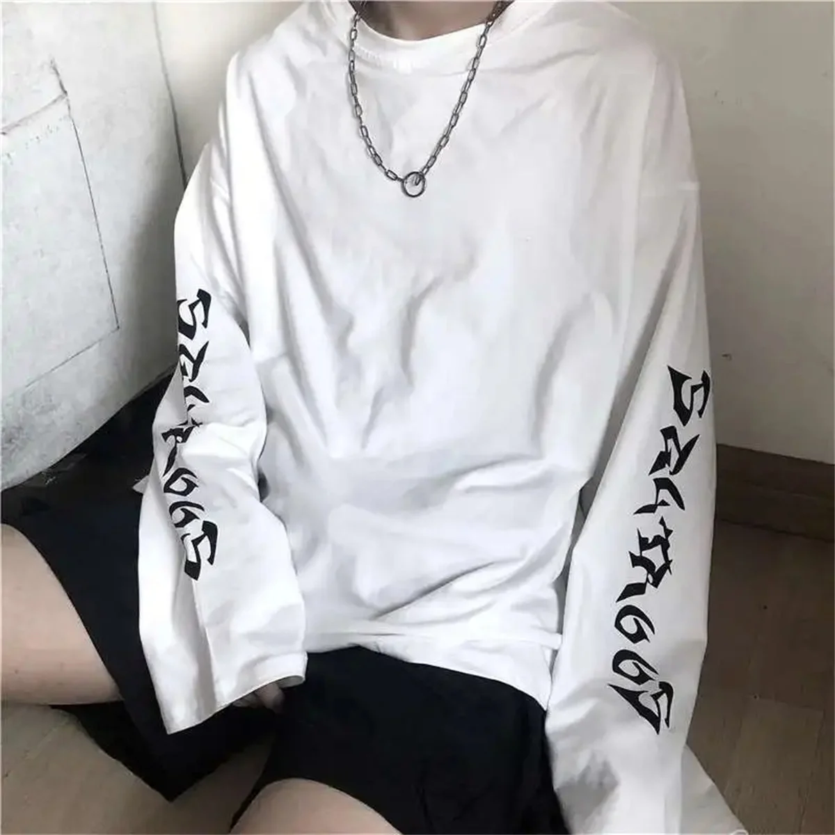 Cool Harajuku Ins Tshirt Hip Hop T-shirts Men Women Casual Korean T Shirt Long Sleeve Loose Tshirt Streetwear Autumn Tops Male