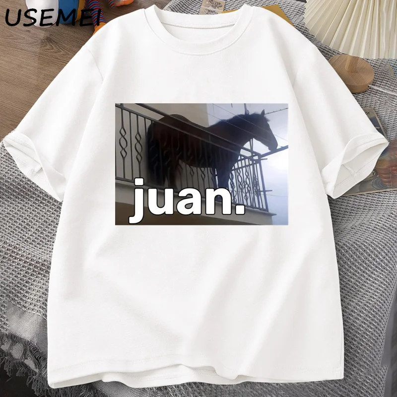 Juan Silly Horse on Balcony Dank Meme Graphic T Shirts Funny Man O Neck Casual Short Sleeve Tee Shirt Summer Tops Oversized