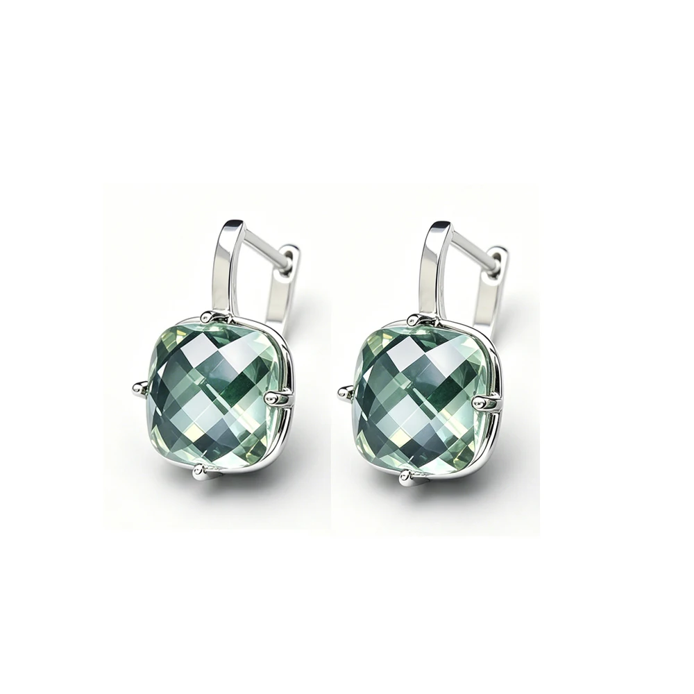 Trendy Green Amethyst Earrings Sterling 925 Silver Gemstone Cushiom Cut 10mm 7Ct Fine Jewelry for Women Lady Party Birthday Gift