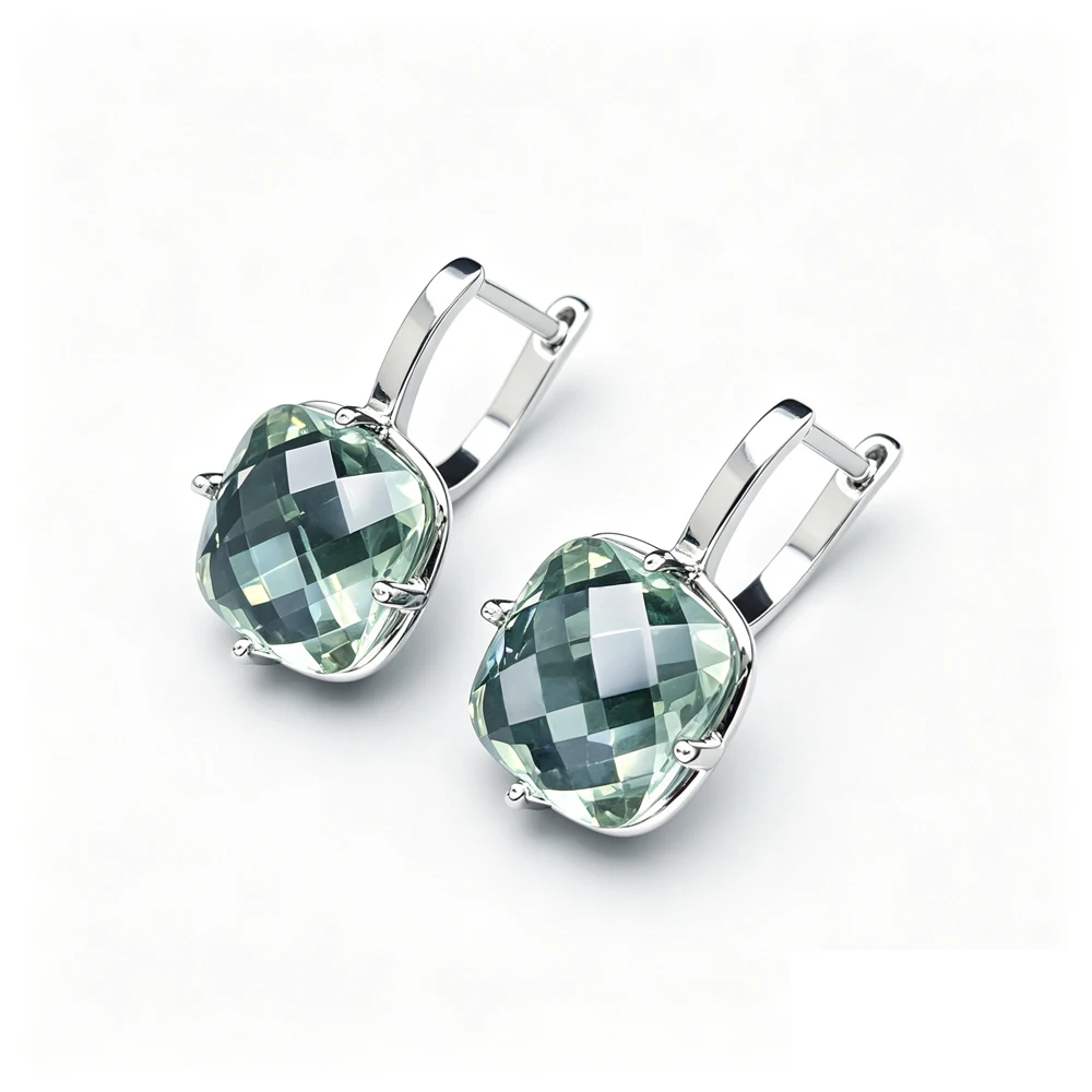 Trendy Green Amethyst Earrings Sterling 925 Silver Gemstone Cushiom Cut 10mm 7Ct Fine Jewelry for Women Lady Party Birthday Gift