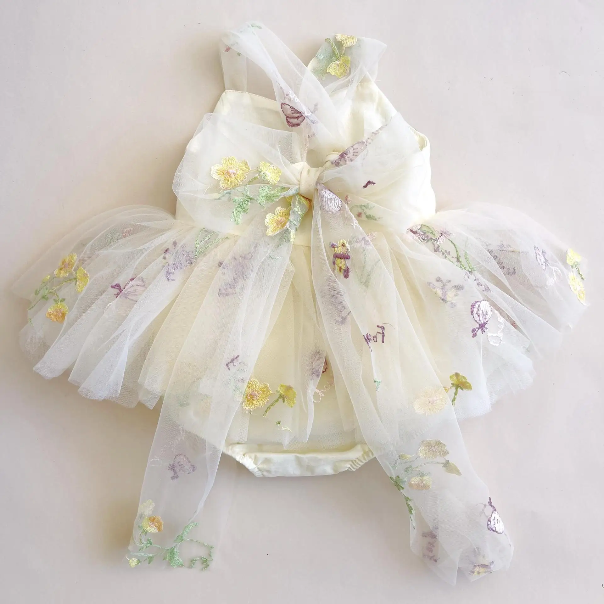 0-2 Years Old Baby Girls Romper Gauze Embroidered Flower Patterns Sling Baby Jumpsuit Summer Infant Clothes