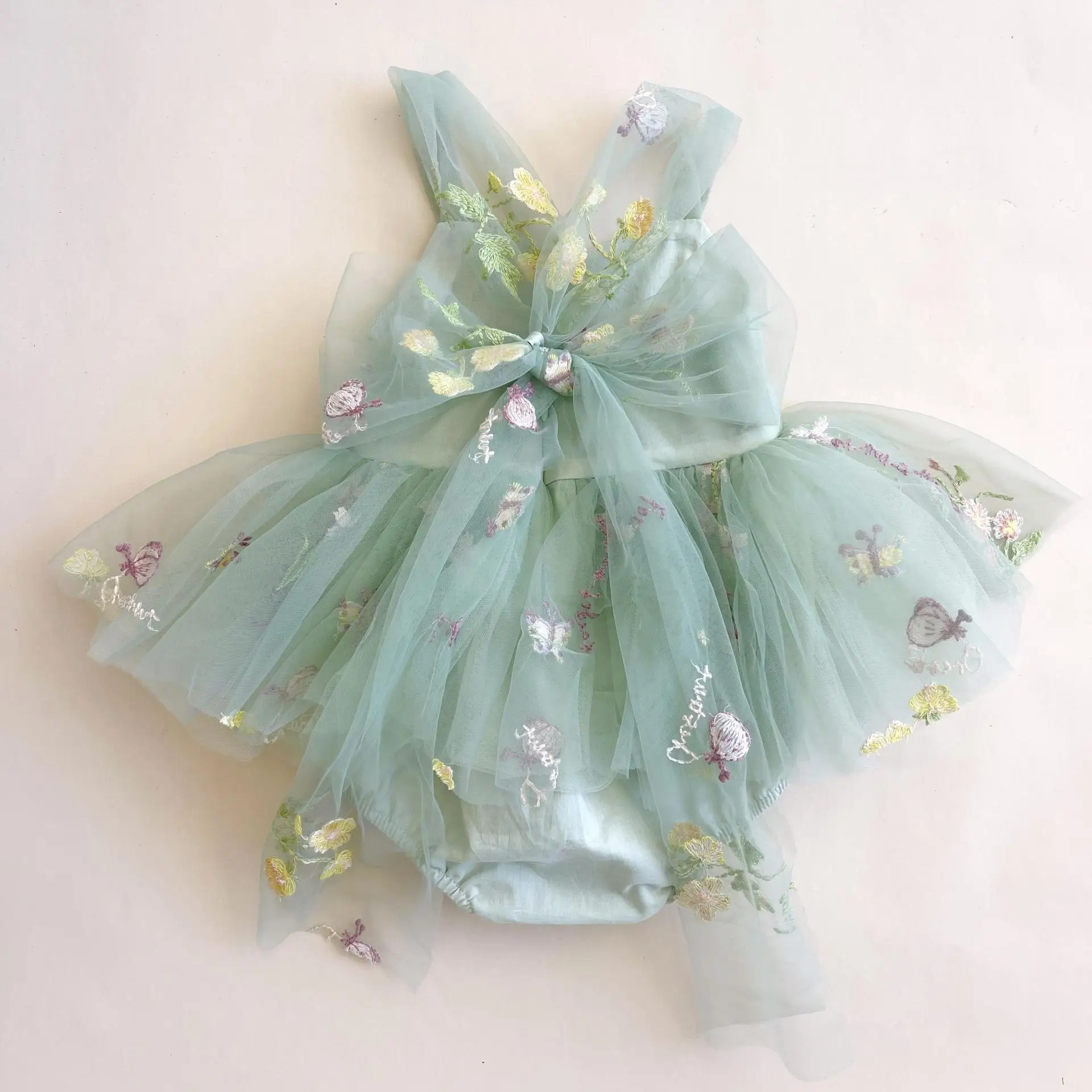 0-2 Years Old Baby Girls Romper Gauze Embroidered Flower Patterns Sling Baby Jumpsuit Summer Infant Clothes