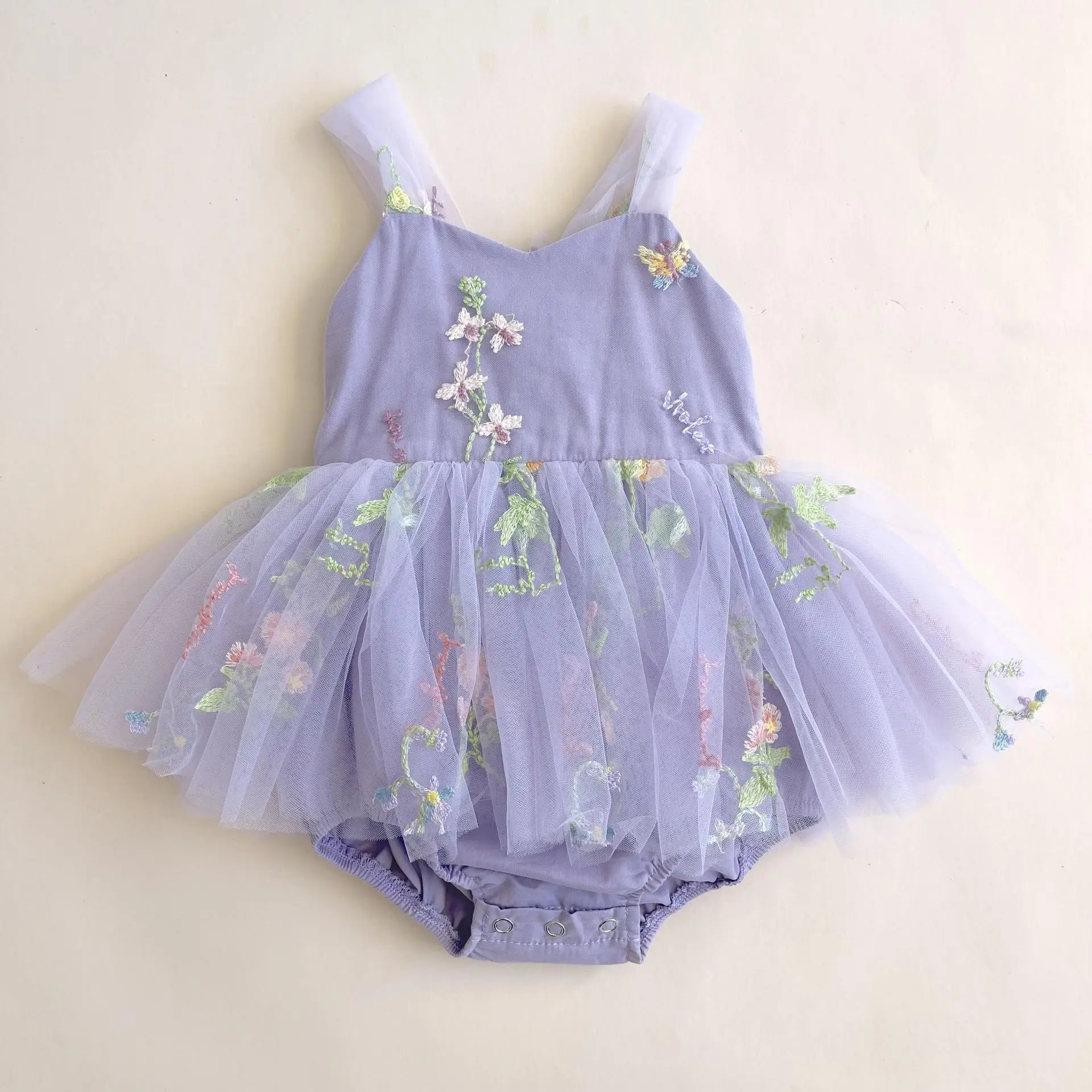 0-2 Years Old Baby Girls Romper Gauze Embroidered Flower Patterns Sling Baby Jumpsuit Summer Infant Clothes