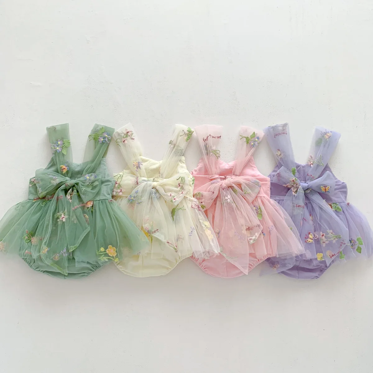 0-2 Years Old Baby Girls Romper Gauze Embroidered Flower Patterns Sling Baby Jumpsuit Summer Infant Clothes