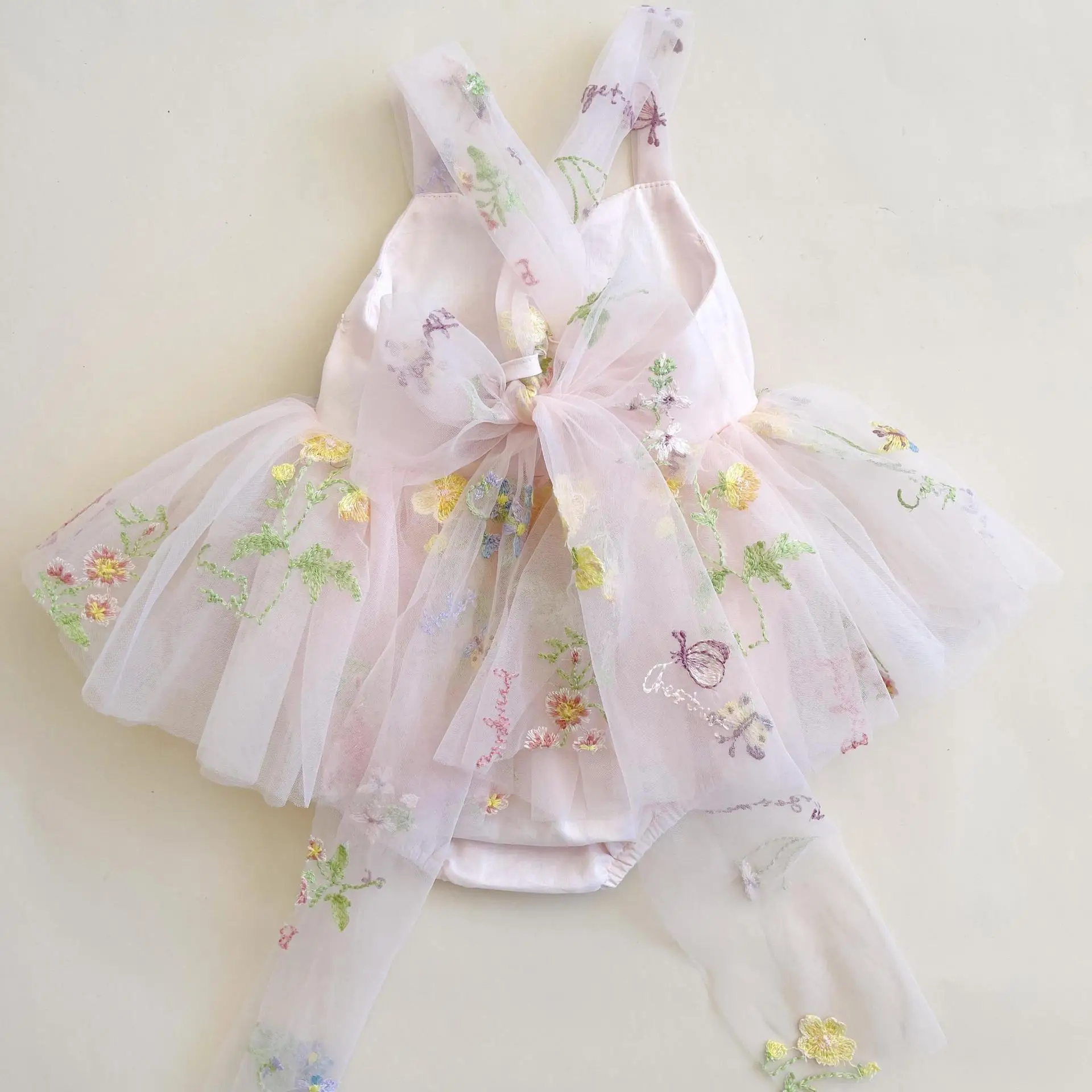 0-2 Years Old Baby Girls Romper Gauze Embroidered Flower Patterns Sling Baby Jumpsuit Summer Infant Clothes